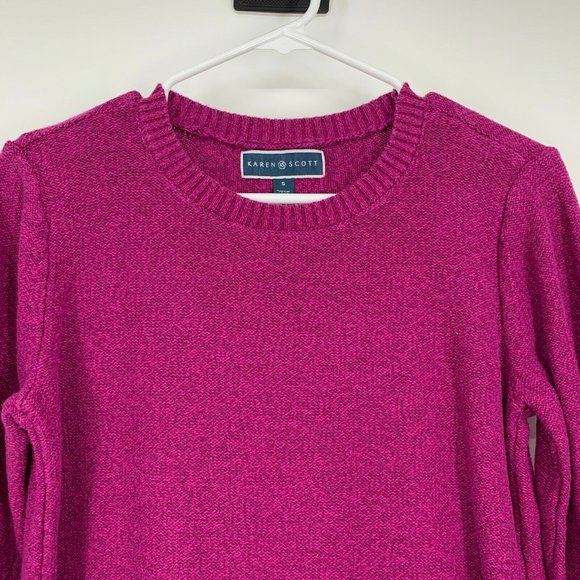 Karen Scott Sweater Purple Crewneck Pullover Rolled Cuff 3/4 Sleeve - Picture 3 of 10